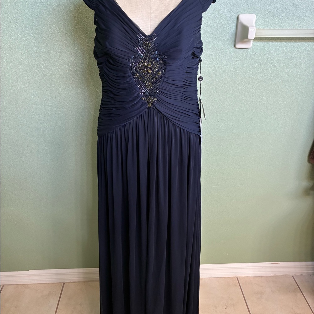 Adrianna Papell Navy Maxi Dress with Embellishments